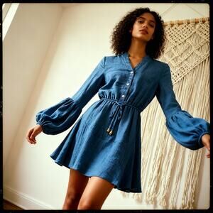 Indulge Boho Women's Gauze A-Line Teal Dress With Drawstring Waist Size S NWT